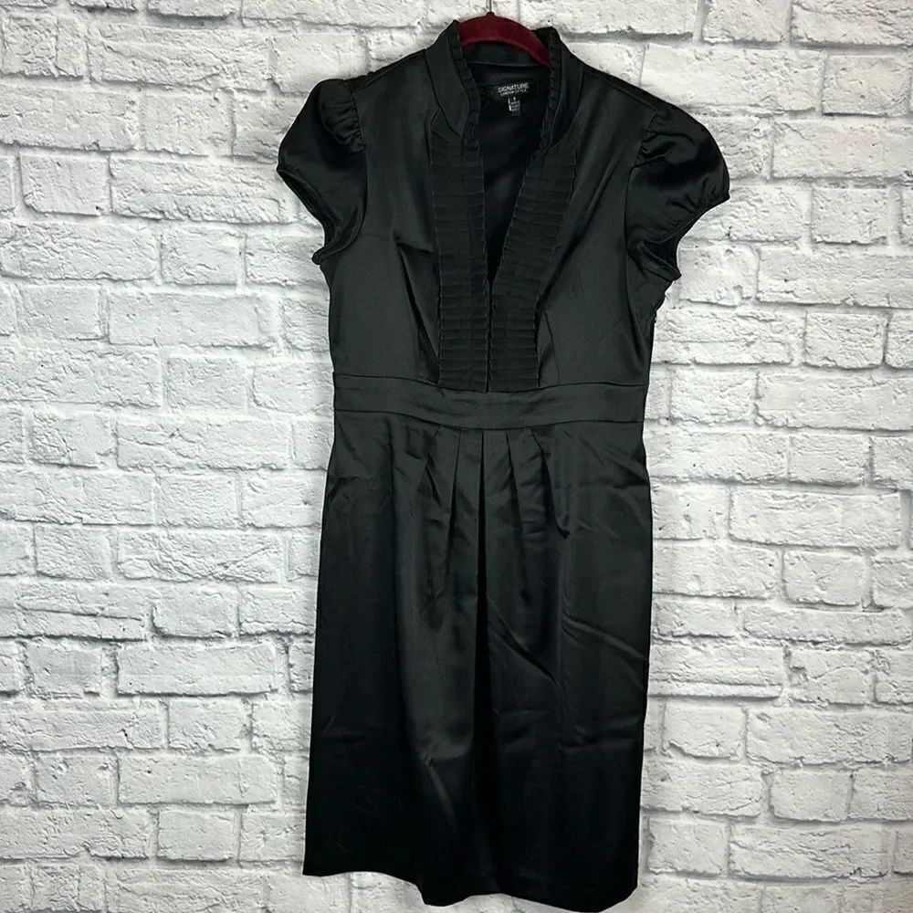 Signature London Style Ruffle Front Black Dress Size 8